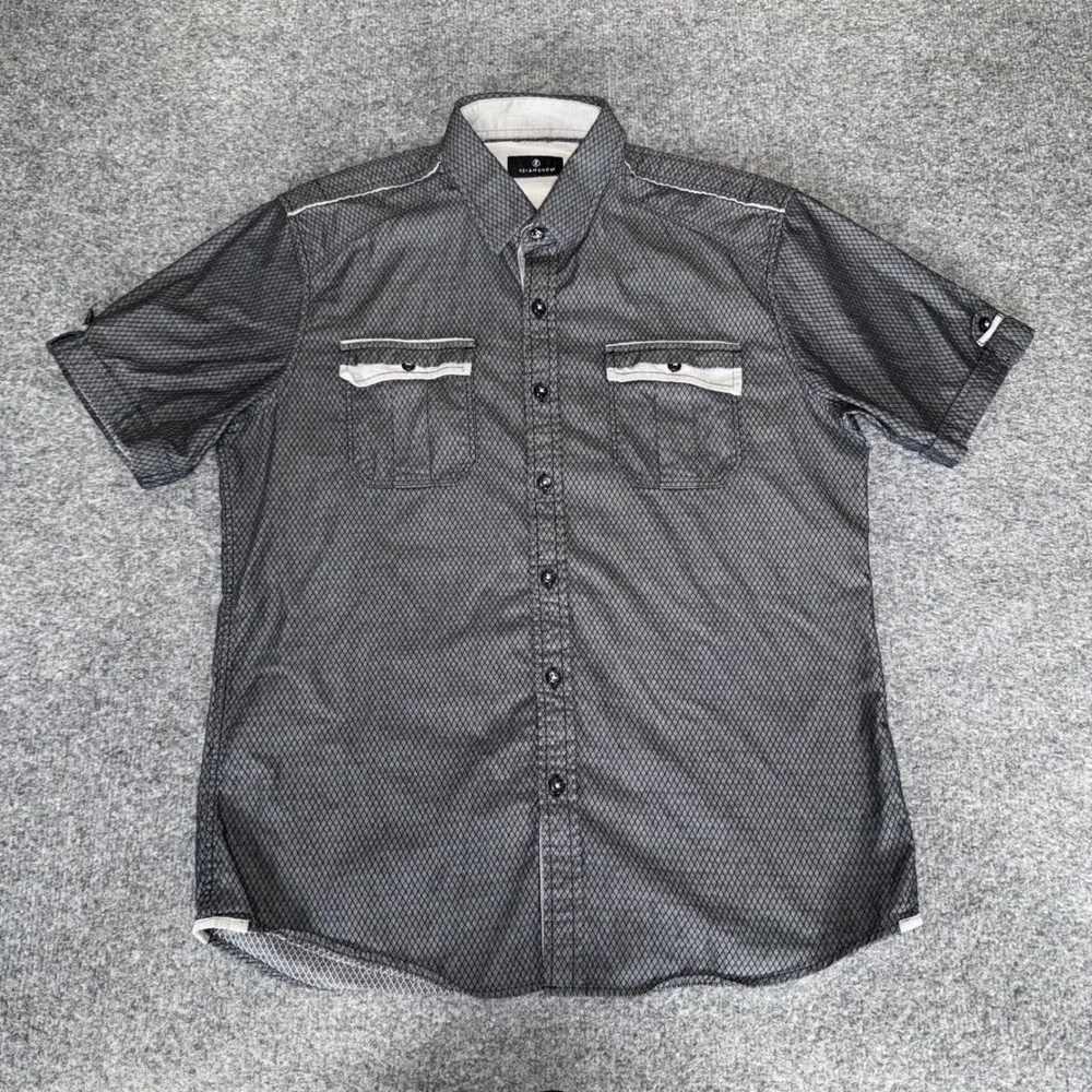 7 Diamonds Shirt‎ Mens Large Gray Diamond Grid Short Sleeve Button Down Casual